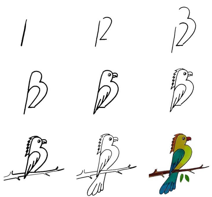 Dibujos de Un pájaro del número 1