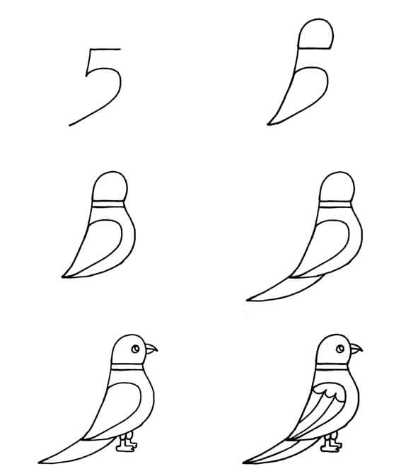 Dibujos de Un pájaro del número 5