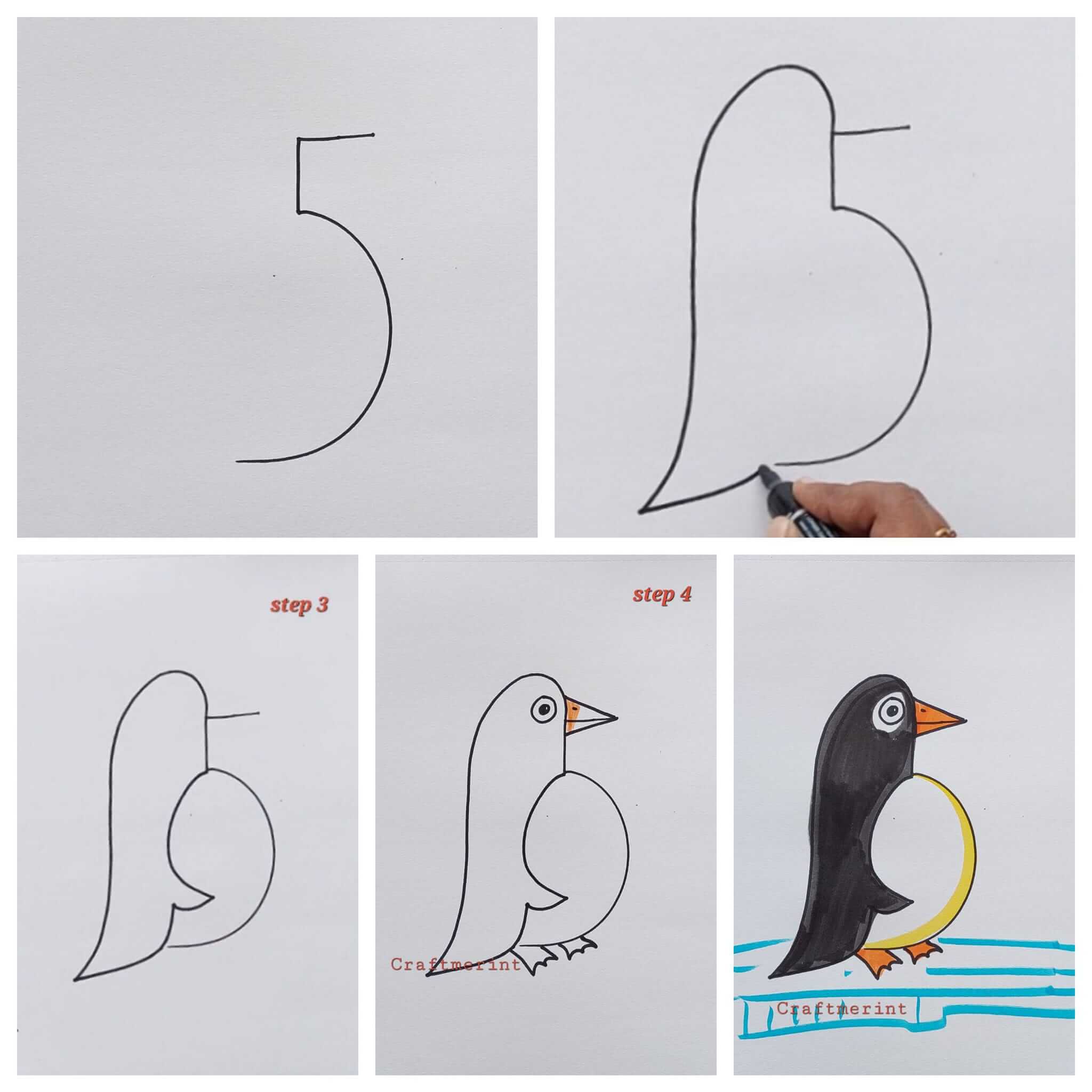 Dibujos de Un pingüino del número 5