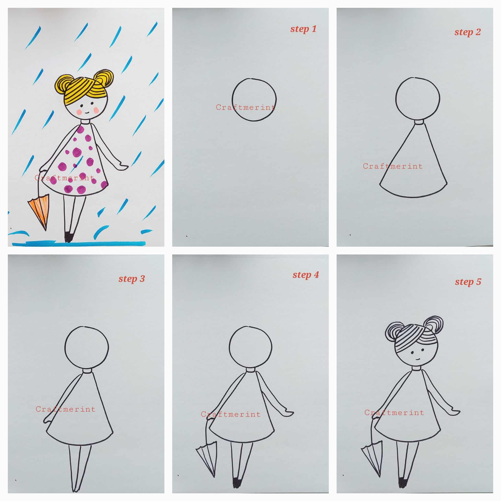 Dibujos de Una niña bajo la lluvia