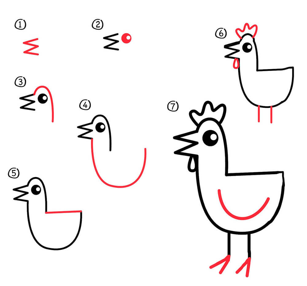 Dibujos de Una gallina sencilla y fácil