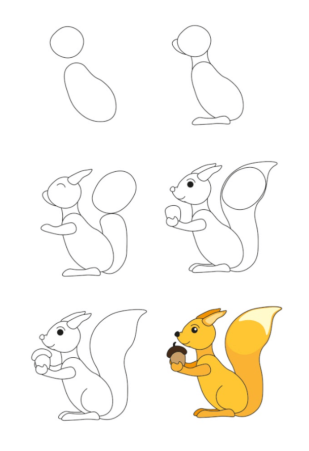 Dibujos de Una ardilla con una bellota