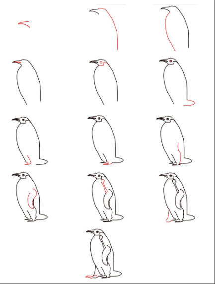 Dibujos de Un pingüino a lápiz