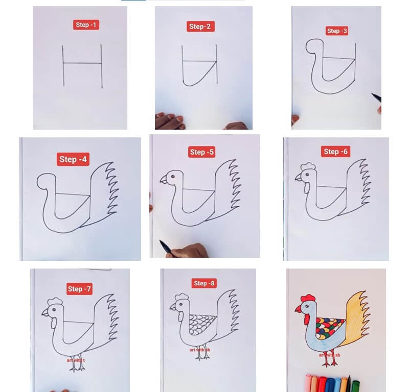 Dibujos de Un pollo de la letra H