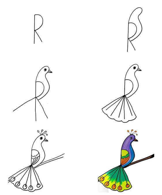 Dibujos de Un pavo real de la letra R