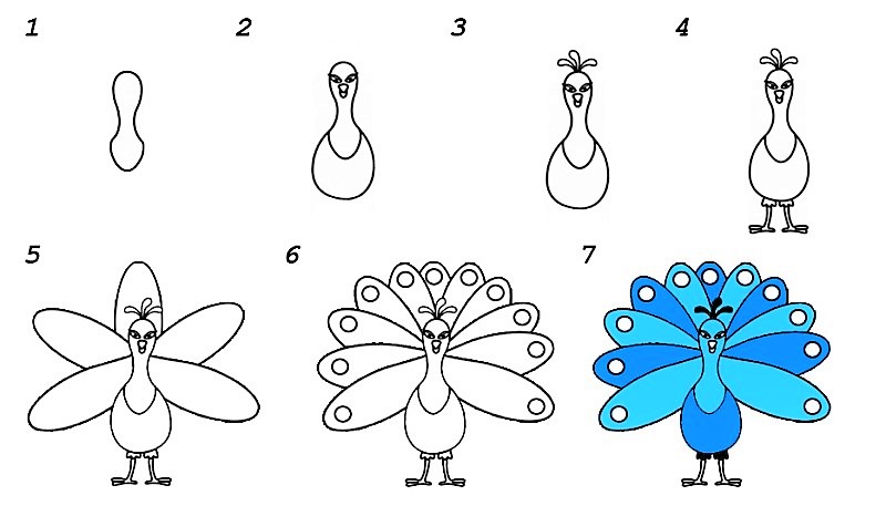 Dibujos de Un pavo real kawaii