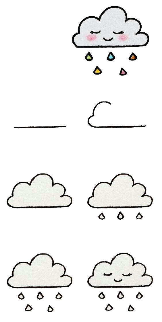 Dibujos de Nube y lluvia fácil - Idea 22