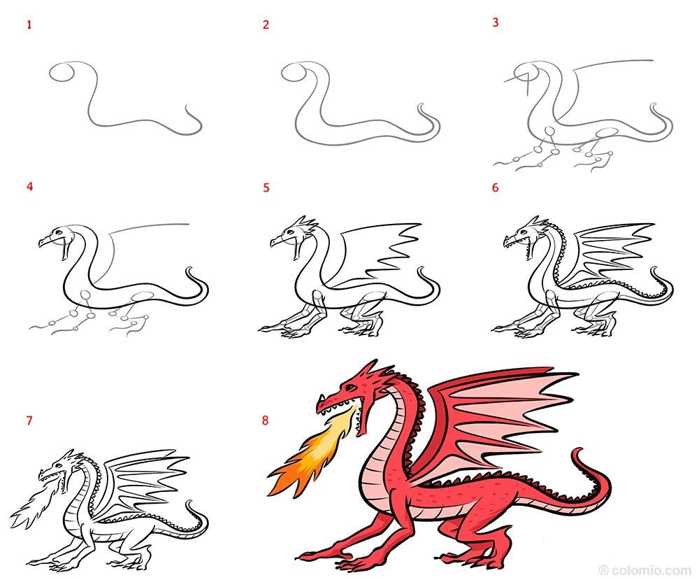 Dibujos de Un dragón de fuego