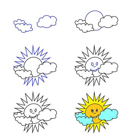 Dibujos de Gracioso sol y nube