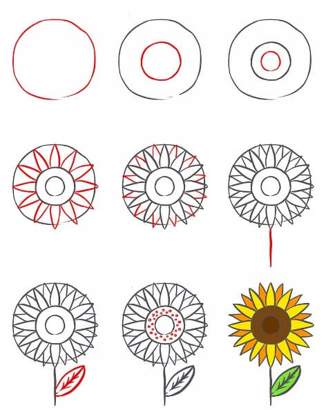 Dibujos de Un girasol de la letra O