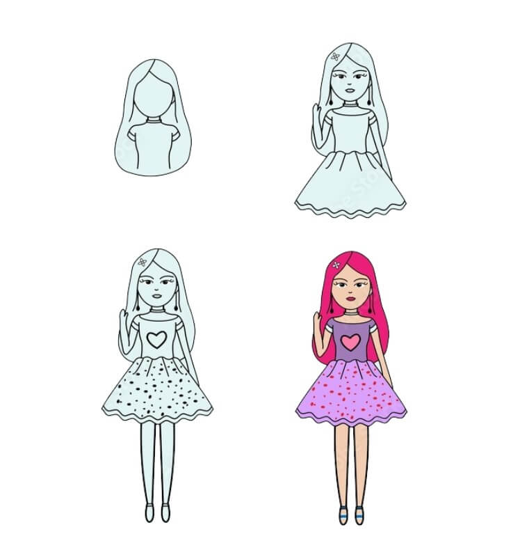 Dibujos de Una niña con un vestido corto