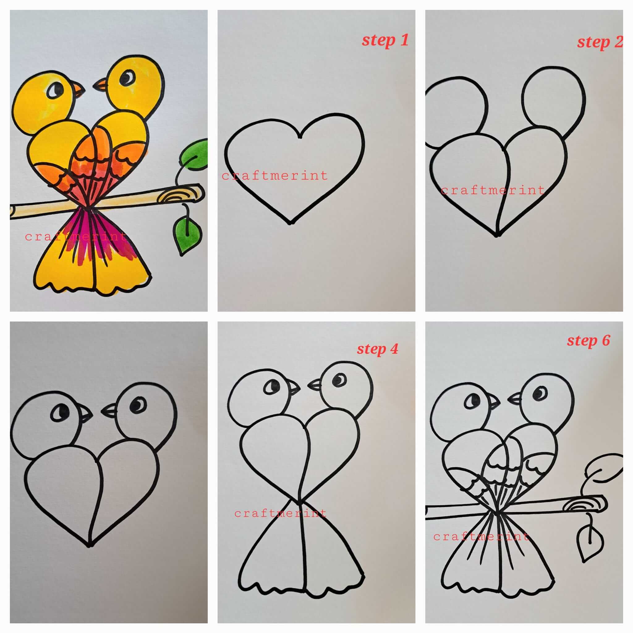 Dibujos de Una pareja de pájaros enamorados