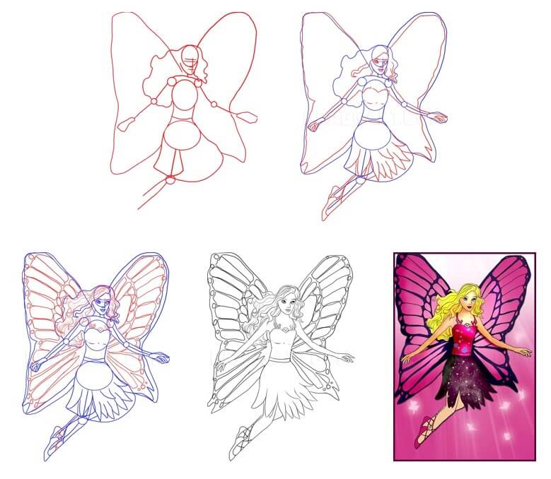 Dibujos de Barbie con una hermosa ala de mariposa