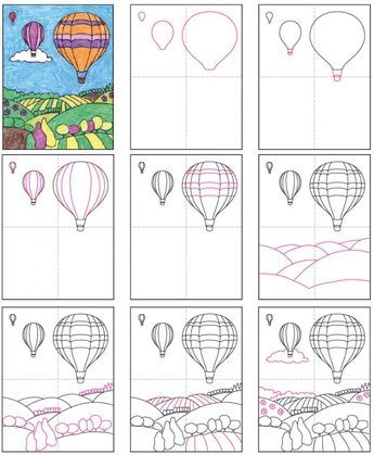 Dibujos de Paisaje de globos aerostáticos