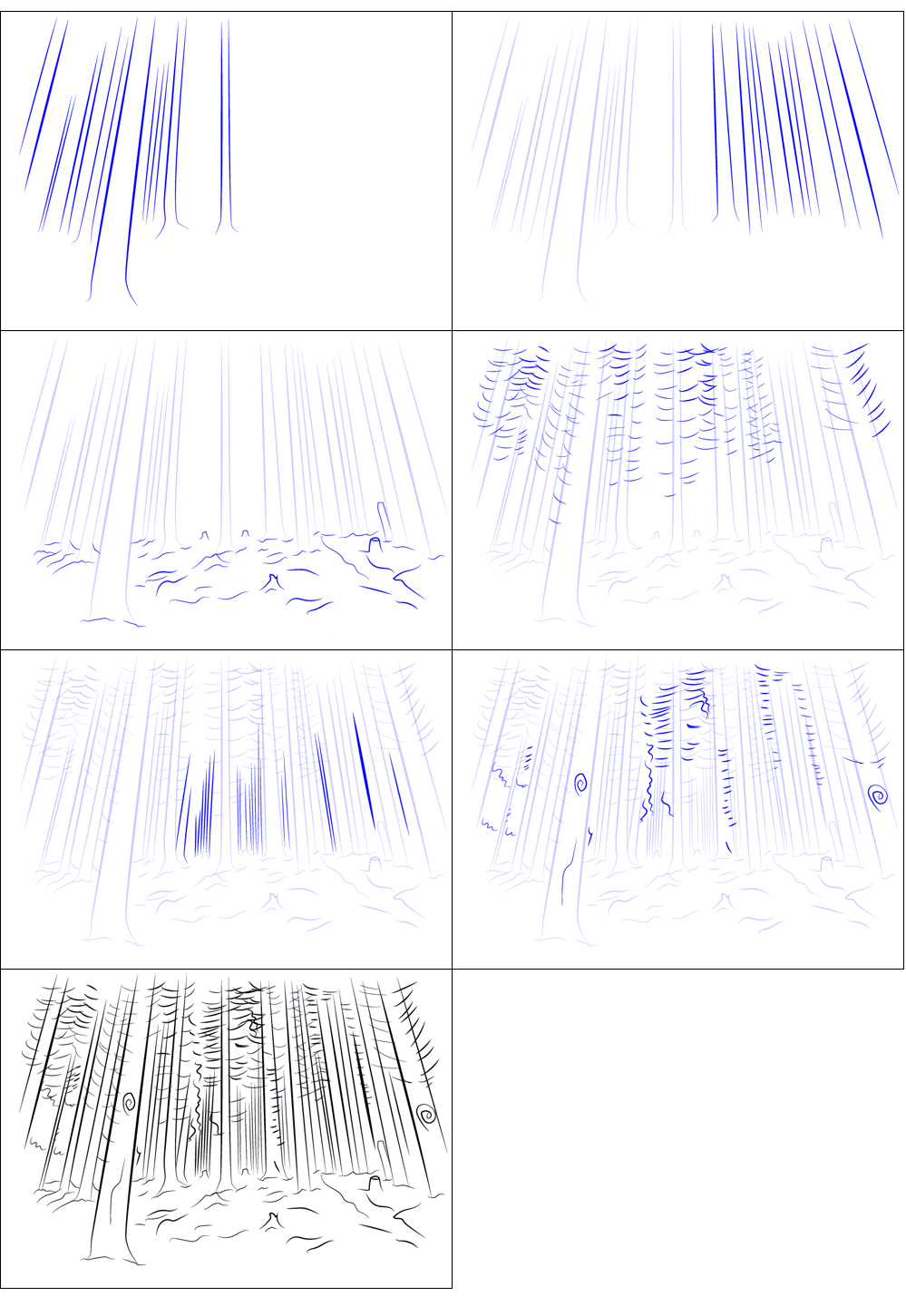 Dibujos de Un bosque a lápiz
