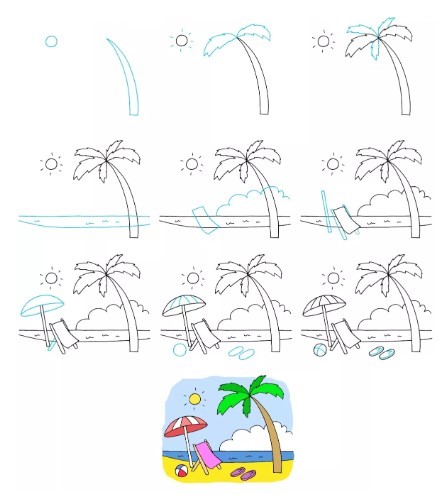 Dibujos de Una playa palmera