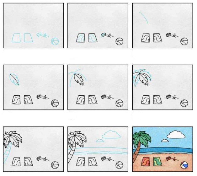 Dibujos de Una playa para niños