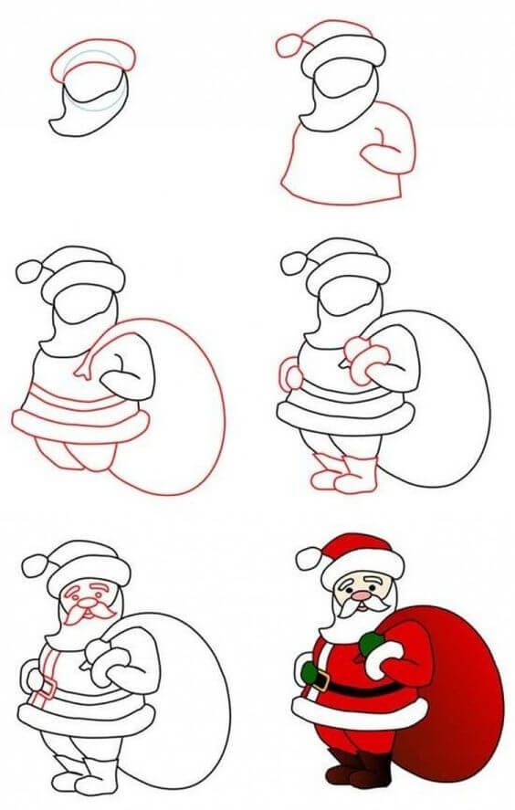 Dibujos de Papá Noel con una gran bolsa de regalo