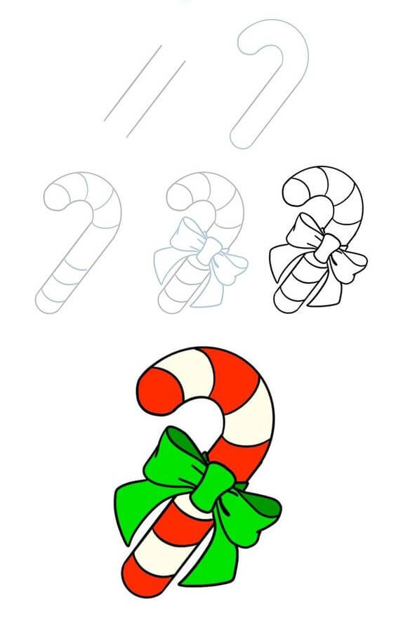 Dibujos de Un simple bastón de caramelo navideño