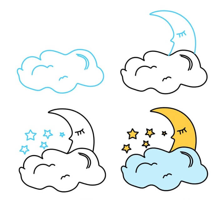 Dibujos de Luna y Nube - Idea 15