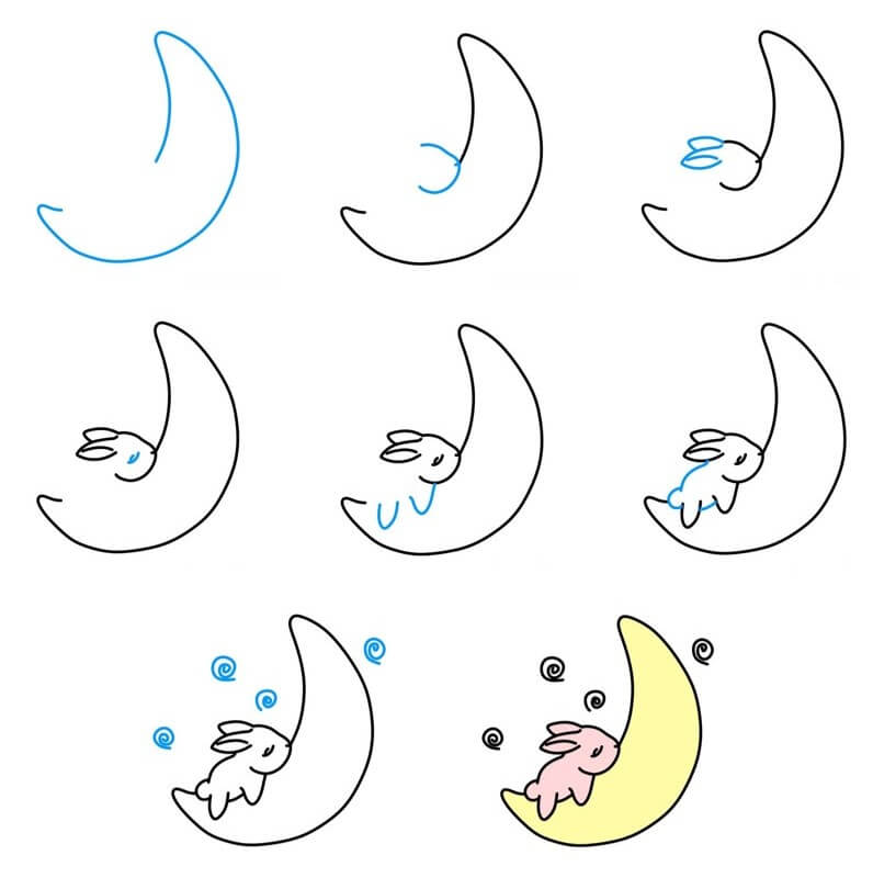 Dibujos de Un conejo en la luna