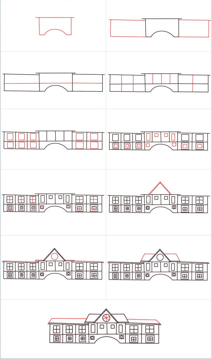 Dibujos de Una escuela a lápiz