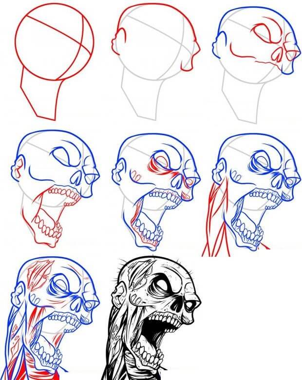 Dibujos de Cabeza de zombie aterradora